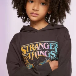 Ardene Stranger Things Hoodie In Grey | Size | Polyester/Cotton