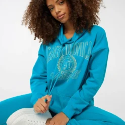 Ardene Destination Oversized Hoodie In Med. Blue | Size | Polyester/Cotton