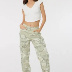 Ardene Camouflage Cargo Pants In Beige | Size | Spandex/Cotton