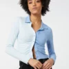 Ardene Button-Front Colorblock Polo In Blue | Size | Polyester/Spandex