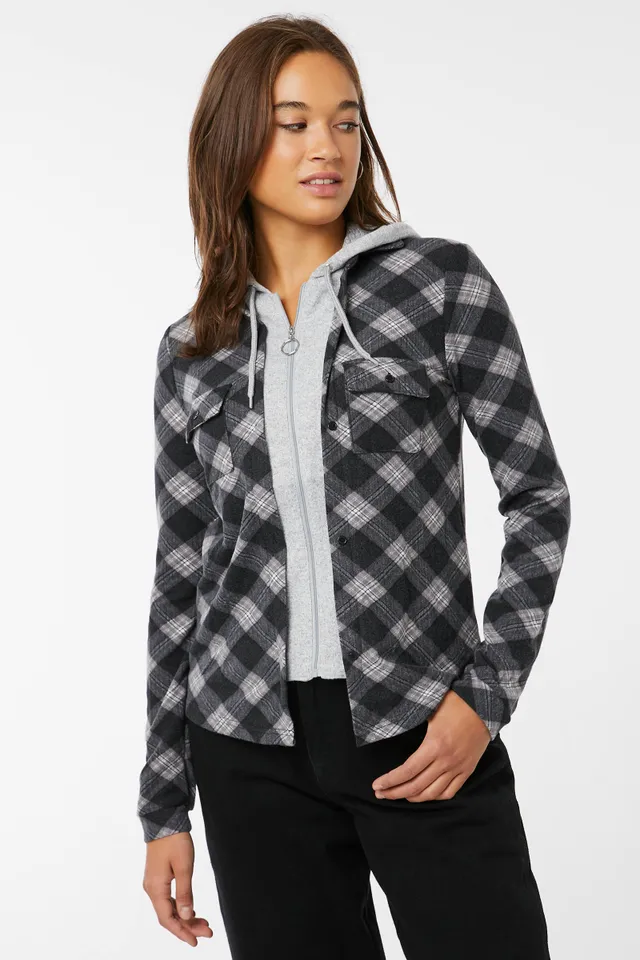 Ardene 2-in-1 Plaid Shirt Hoodie In | Size | Polyester/Spandex 1 Ardene 2-in-1 Plaid Shirt Hoodie In | Size | Polyester/Spandex