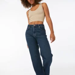 Ardene 90's High Rise Baggy Jeans In Dk. Blue | Size | Spandex/Cotton