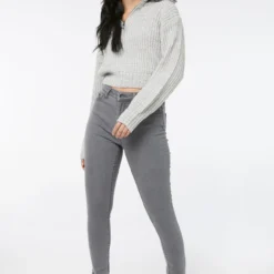 Ardene High-Rise Skinny Jeans In Grey | Size | Polyester/Spandex/Cotton