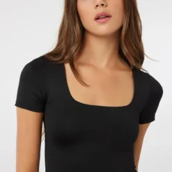 Ardene Contour Crop Square Neck Tee In | Size | Nylon/Elastane