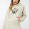 Ardene Graphic Hoodie In Beige | Size | Polyester/Cotton | Fleece-Lined